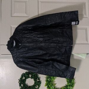 NWT Missani Le Collezioni Black Leather Jacket Size Medium